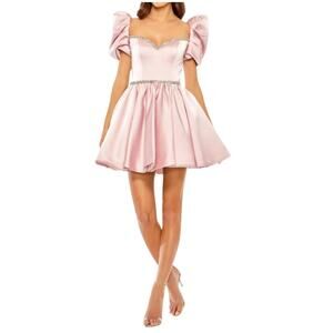Mac Duggal Blush Pink Satin Puff Sleeve Cocktail Dress Size 8 NWT